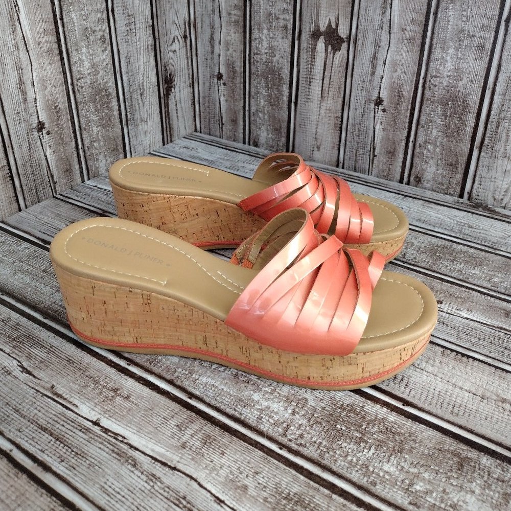 Donald J. Pliner | "Sheena2" Strappy Pink Cork Platform Wedge Sandals - Size 7.5